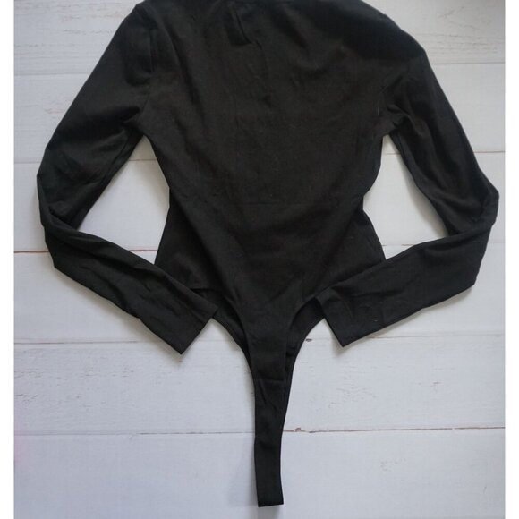 IWD Black Long Sleeve Bodysuit Square Neck Ribbed Slim Fit - Size M NWT - Picture 3 of 7